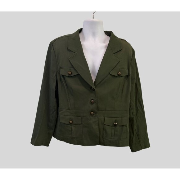 Studio 1940 Olive Green Women's Blazer Jacket With Four Pockets & Button - Picture 6 of 11